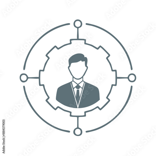 Headhunting Focus on Businessman Profile inside Target Gear Icon Illustration Concept