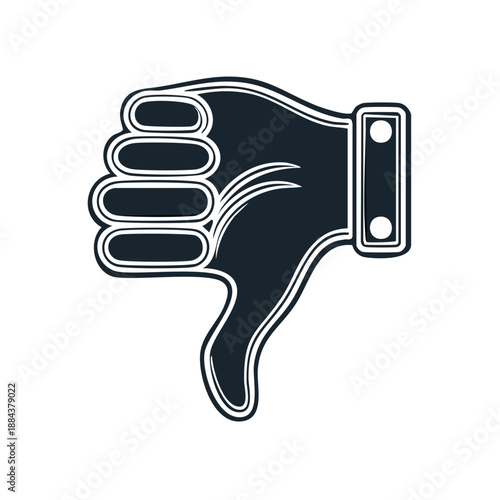 Icon showing a hand with thumb pointing downwards indicating disagreement. Feedback icon for disapproval and negativity.  Symbol for rejection.