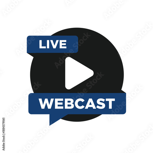 Live Webcast Icon with Play Button and "Live" Banner - Streaming and Broadcast Symbol