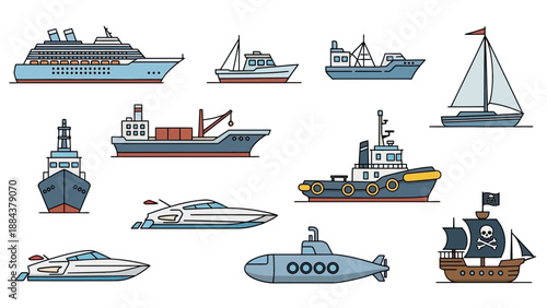 Collection of various sea vessels.