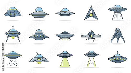 Collection of various UFO spaceship designs.