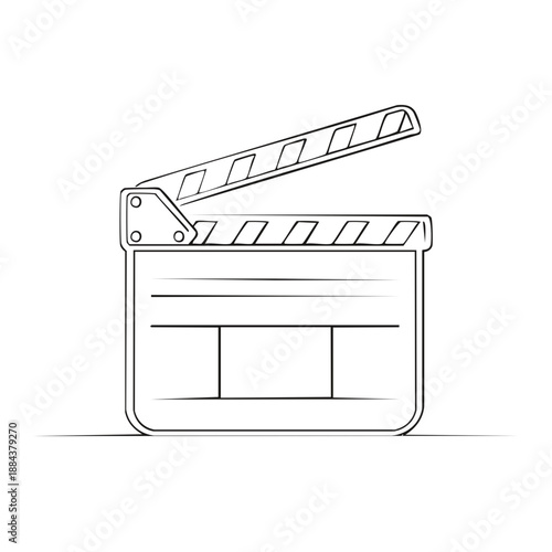 Open Movie Clapperboard Outline Drawing.  Film Production Equipment Sketch. Video Filmmaking Clapboard isolated