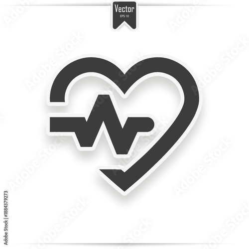 Gray heart icon with sign heartbeat. Vector illustration. Heart in flat design.