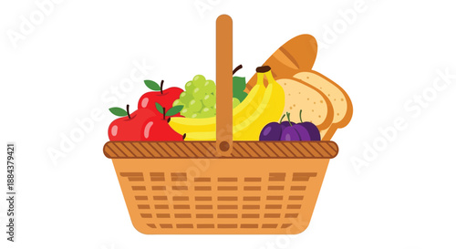 Abundant picnic basket filled with fresh fruits and bread, perfect for outdoor meals