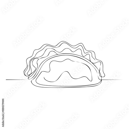 Delicious dumpling line art drawing shows tasty dough pocket filled with savory meat, vegetable, or sweet fillings