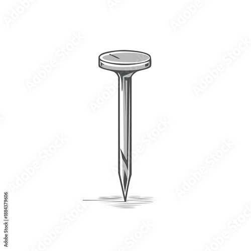 Metal Nail Sharp Point Silver Color Hand-Drawn Style for Construction and DIY Projects Simple Vector Illustration