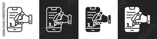 Digital Signature Line And Solid Icon In White And Black Background