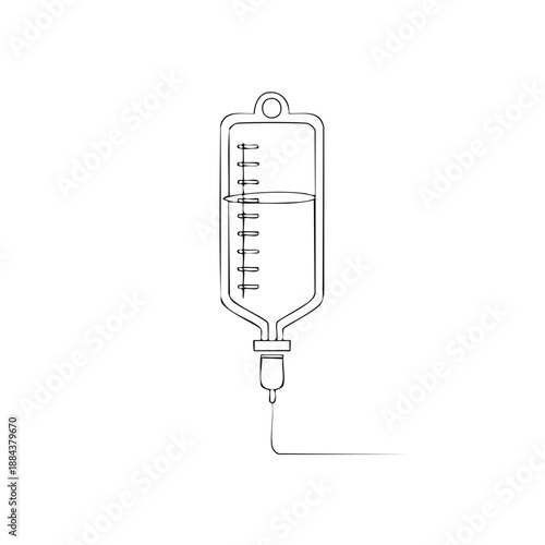 Intravenous Drip Continuous Line Illustration for Medical Treatment and Hydration Therapy