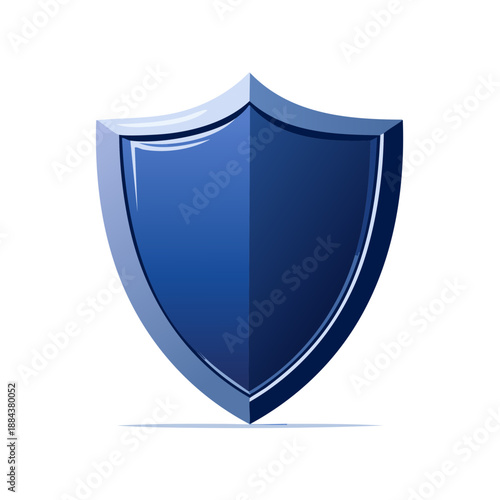 Illustration of a glossy dark blue shield reflecting light for protection or defense.