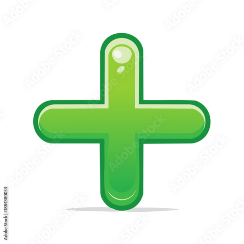 Green Plus Sign Illustration Glossy Design: Addition Symbol, Medical Health Icon Element