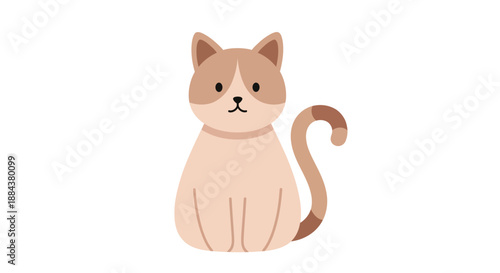 Cute cartoon cat sitting patiently with a curious expression on a white background