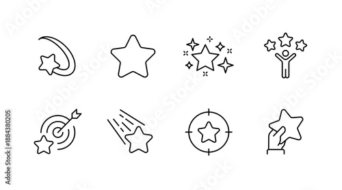 Collection of star-themed line icons including shooting star and target