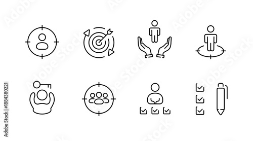 Simple line icons of people and target symbols