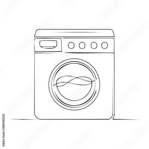 Washing machine appliance continuous line drawing, vector illustration, minimalistic style equipment for home laundry