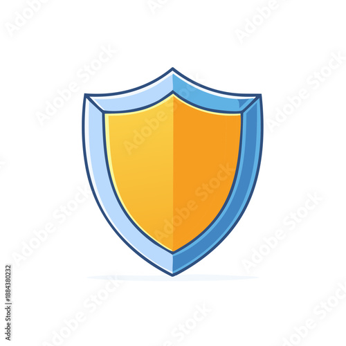 Elegant gold and blue shield emblem. Protective symbol with light outlines. Assurance and security visual icon.