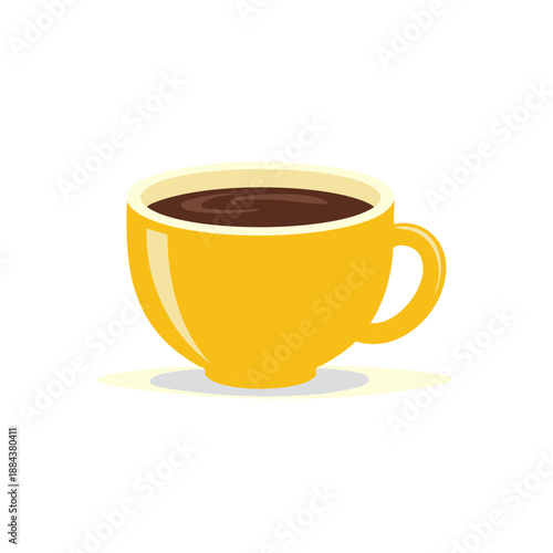 Yellow Coffee Cup with Hot Brew Illustration on White Background Simple Minimalist Style Breakfast Beverage