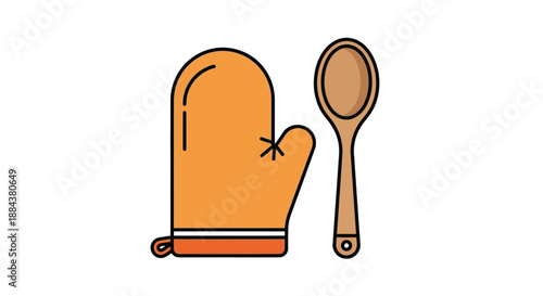 Orange oven mitt and wooden spoon ready for cooking and baking.