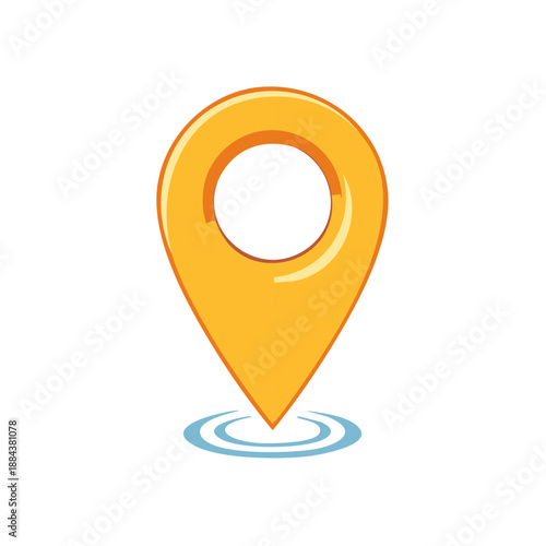 Bright Yellow Location Pin Icon Indicating Navigation and Direction on White Background, Showing Accurate Destination and Route