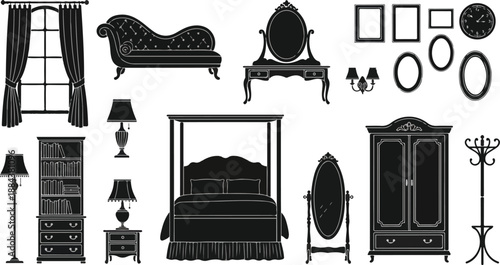 Elegant Victorian Furniture Silhouettes for Interior Design.