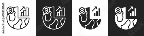 Economic Growth Line And Solid Icon In White And Black Background