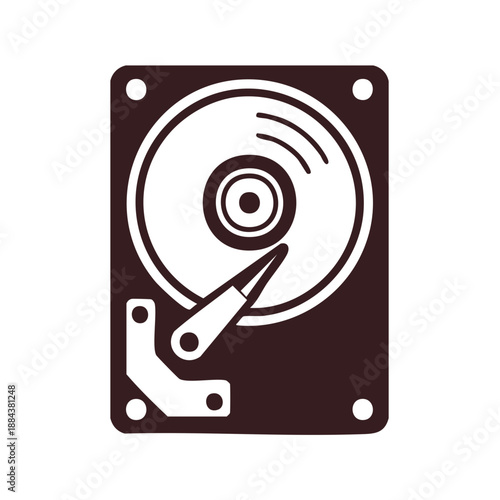 Hard Disk Drive Icon: Simple Illustration of Data Storage, Computer Part, Technology Symbol, Isolated