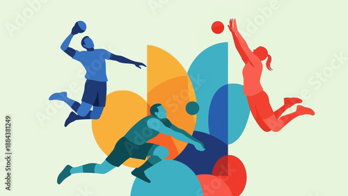 Dynamic Basketball Players in Action Illustration.