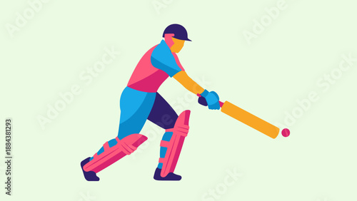 Cricket player hitting the ball with a bat in a dynamic pose.