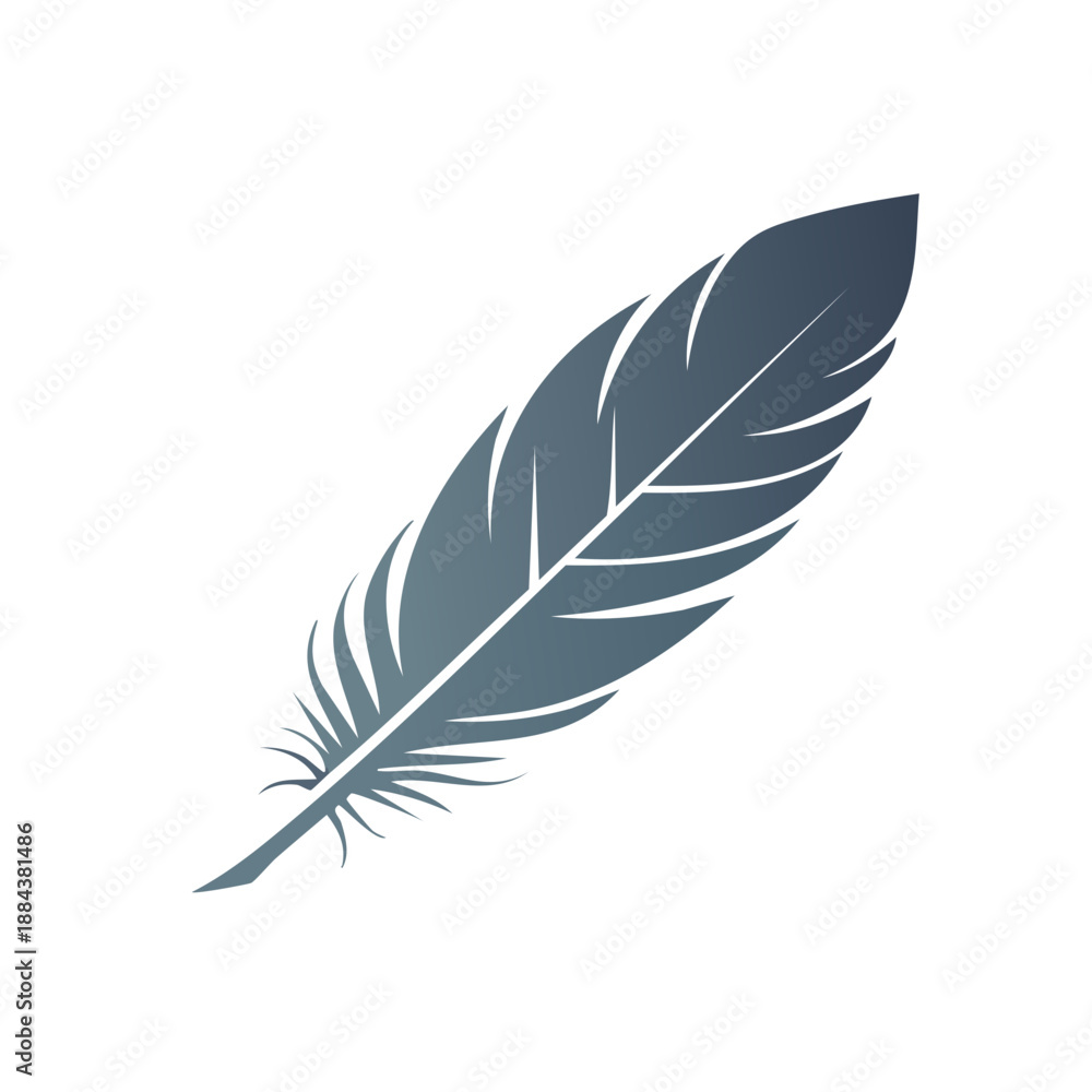 Obraz premium Isolated Feather Illustration with Gradient Shades of Gray and White, Clean Graphic Design