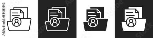 Employee Data Line And Solid Icon In White And Black Background