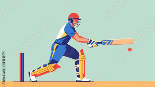 Cricket player hitting the ball with a bat.