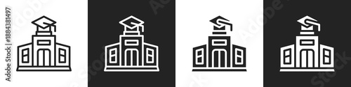 University Line And Solid Icon In White And Black Background