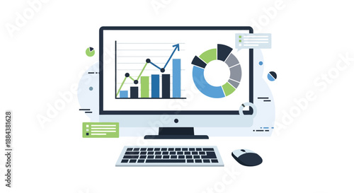 Modern computer displaying financial charts and graphs, illustrating business growth and analysis.