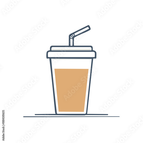 Illustration of a beverage in a take away cup with a straw, minimal and clean