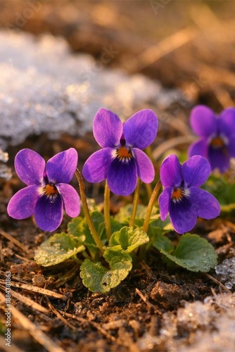  Violet Flowers Blooming in Early Spring Forest
