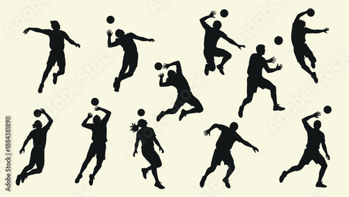 Collection of Silhouettes of People Playing Handball.