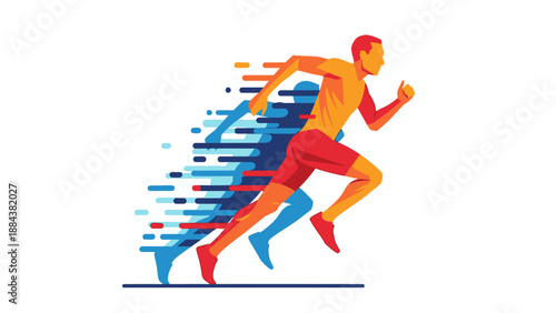 Dynamic illustration of a runner in motion with vibrant colors.