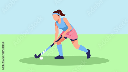 Female Field Hockey Player in Action on the Field.