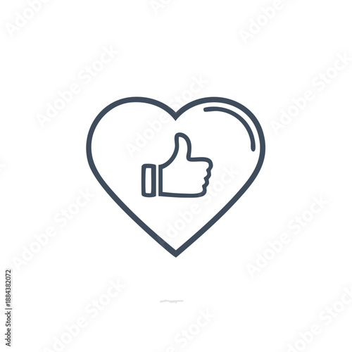 Thumb Up Heart Icon Outline Style Like Gesture Symbol Communication Approval Concept Line Art