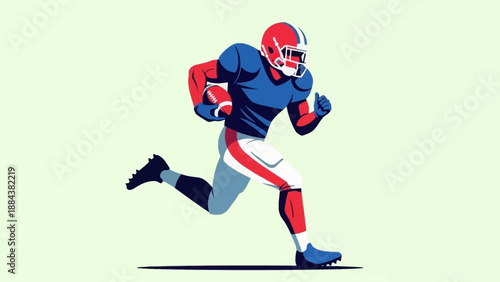American Football Player Running with Ball Vector Illustration.