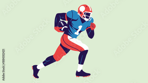 American Football Player Running with Ball in Action.