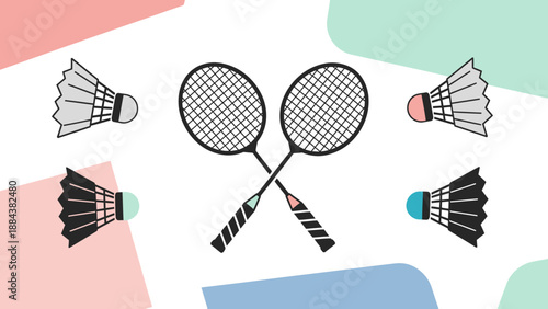 Badminton Rackets and Shuttlecocks Vector Illustration.