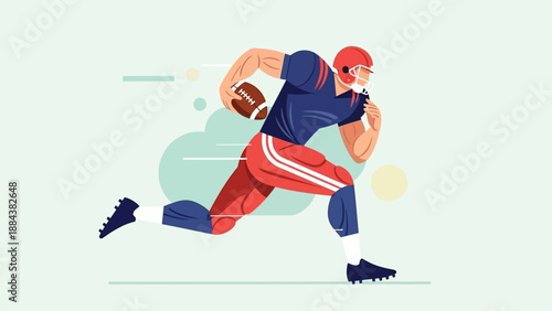 American Football Player Running with Ball in Action.