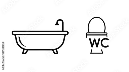 Bathroom fixtures and toilet symbols.