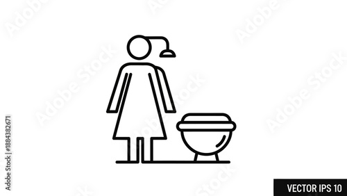 Woman standing next to toilet bowl.