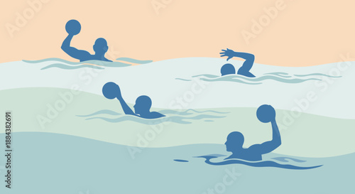 Swimmers in the ocean swimming with a ball.