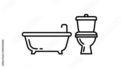 Black line drawing bathtub and toilet.