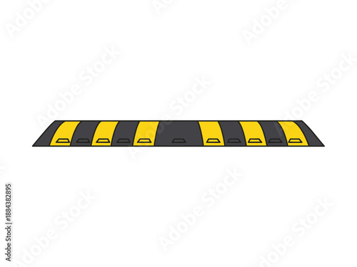 Flat minimalist speed bump or road hump icon in black and yellow striped rubber design