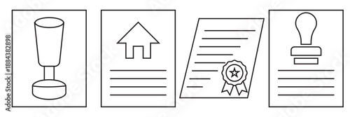 Legal document icon . Collection of black legal and business document icons representing contracts, certification, approval, law, administration and official paperwork concepts.
