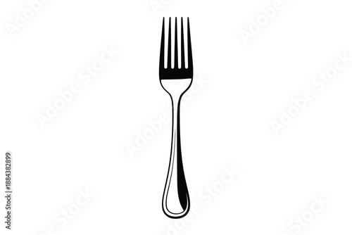 A simple black and white illustration of a dinner fork on a plain background