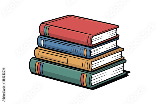 A stack of colorful books on a white background